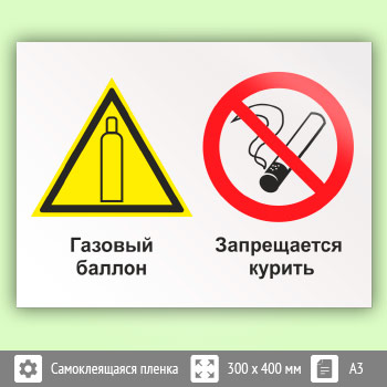 Знак «Газовый баллон. Запрещается курить», КЗ-18